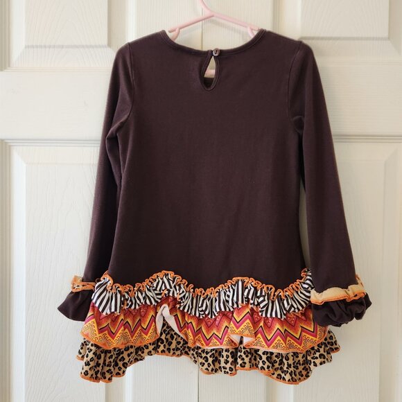 Emily Rose Girls Size 6 Thanksgiving Shirt Brown Long-Sleeve Pumpkin Ruffle Tuni - Picture 6 of 8